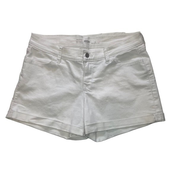 Old Navy White Denim Cuffed Semi-Fitted Stretch Shorts, size 6 - Picture 1 of 8